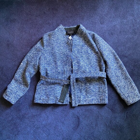NWT Banana Republic Blue Tweed Wool Blend Tie Belt Jacket Sz 14 - Picture 2 of 6
